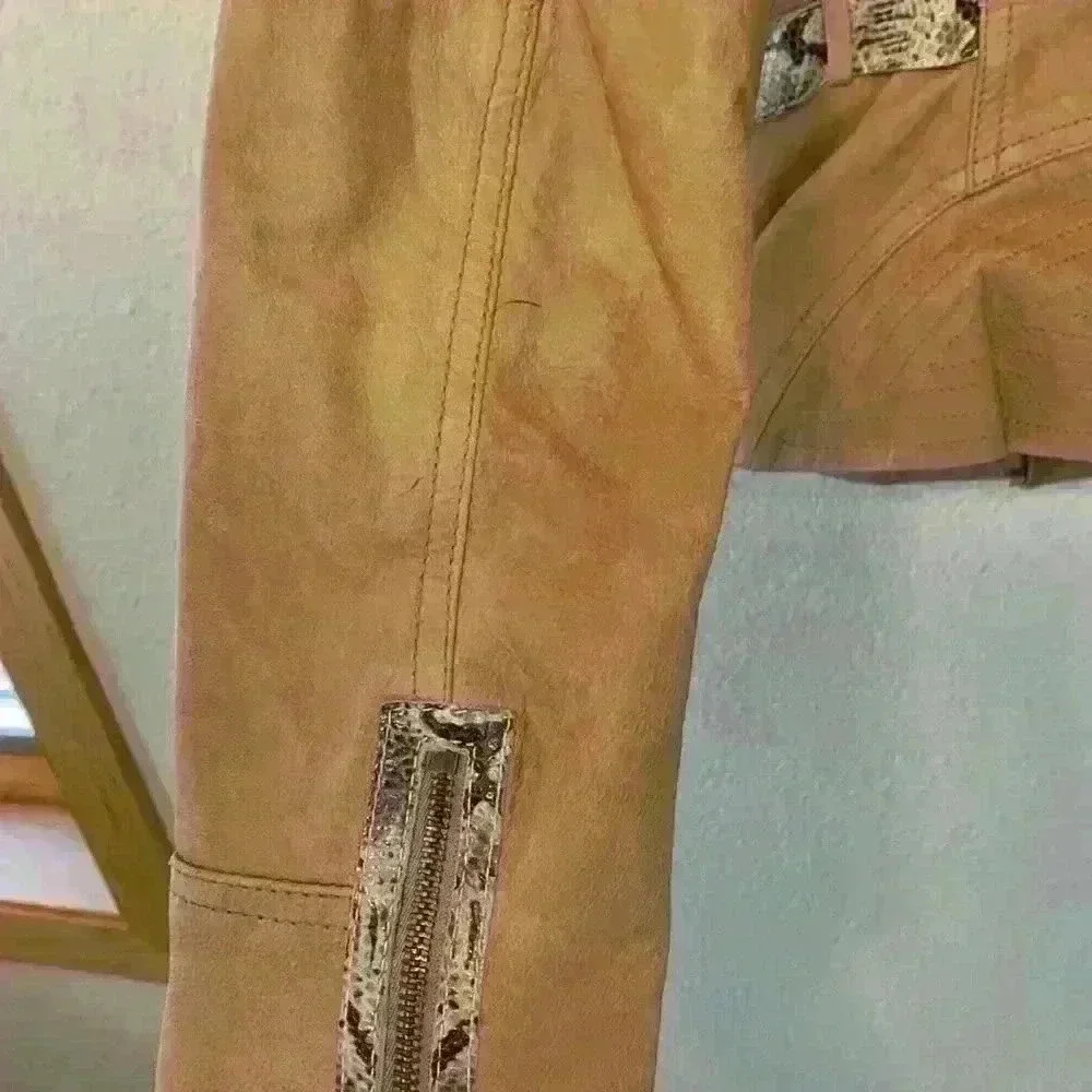 Etcetera tan leather snakeskin jacket sz 2 preppy moto 90s fall winter *flaw - Picture 12 of 13